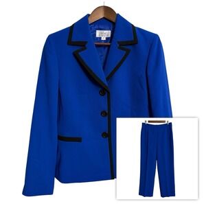 Le Suit blazer pant suit set women's 8 10P blue black color block 2 piece career